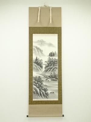 木透幸風筆　水墨山水　肉筆絹本掛軸（共箱）